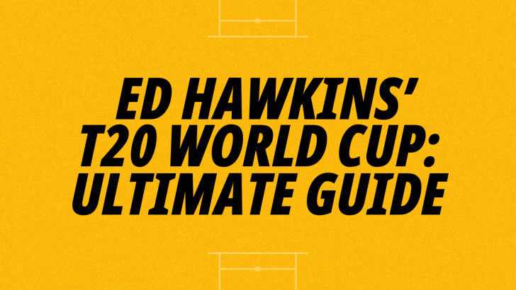 Text reads 'Ed Hawkins' T20 World Cup: Ultimate Guide' on a yellow background 